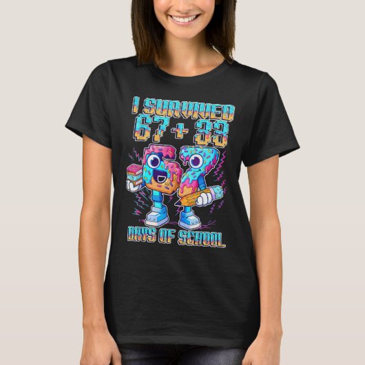 Ik heb 67 33 dagen school overleefd Grappige 100e T-shirt (Voorkant)