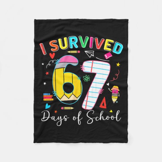 Ik heb 67 dagen school overleefd Fun Meme Zes Zeve Fleece Deken (Voorkant)