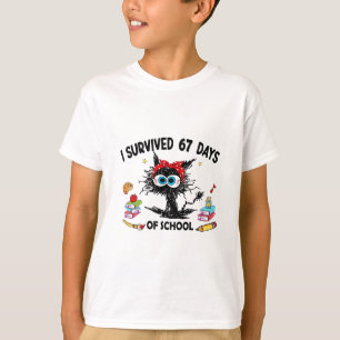 Ik heb 67 dagen school overleefd Funny Cat Leraar  T-shirt