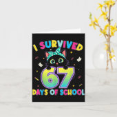 Ik heb 67 dagen school overleefd Funny Cat Six Sev Kaart (Gele Bloem)