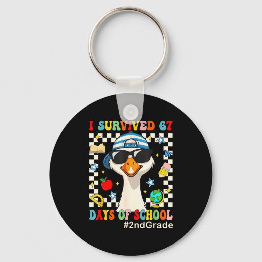 Ik heb 67 dagen school overleefd Funny Goose Jonge Sleutelhanger (Voorkant)
