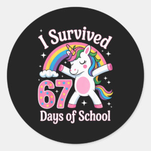 Ik heb 67 dagen school overleefd Grappig 67 lerare Ronde Sticker