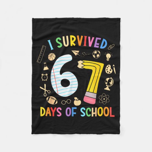 Ik heb 67 dagen school overleefd Grappig 67 Meme L Fleece Deken (Voorkant)