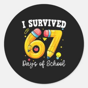 Ik heb 67 dagen school overleefd Grappig 67 Meme L Ronde Sticker