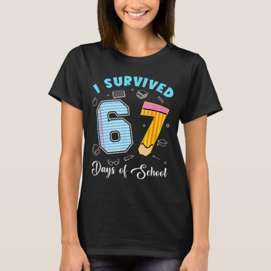 Ik heb 67 dagen school overleefd Grappig 67 Meme L T-shirt (Voorkant)