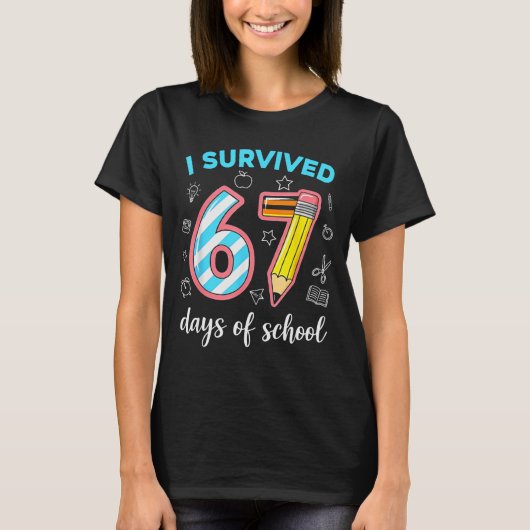 Ik heb 67 dagen school overleefd Grappig 67 Meme L T-shirt (Voorkant)
