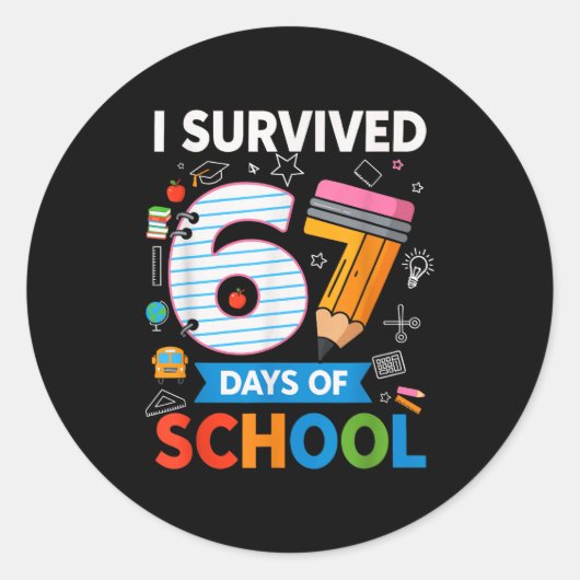 Ik heb 67 dagen school overleefd Grappige kinderen Ronde Sticker (Voorkant)