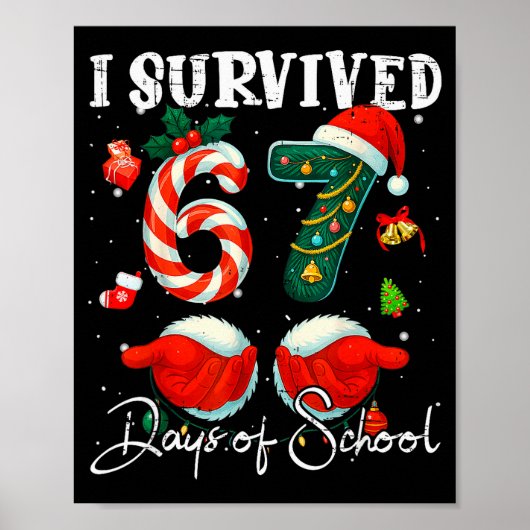 Ik heb 67 dagen school overleefd Kerst Kerststok  Poster (Voorkant)