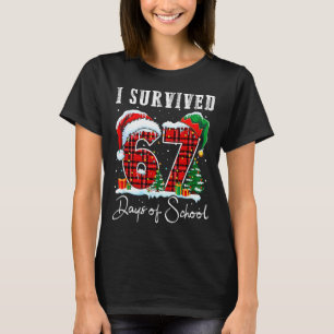 Ik heb 67 dagen school overleefd Kerst Kerststok T-shirt