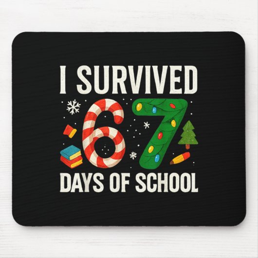 Ik heb 67 dagen school overleefd Kerst rood geruit Muismat (Voorkant)