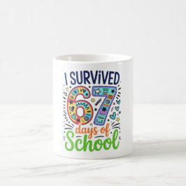 Ik heb 67 dagen school overleefd Kleurrijke Doodle Koffiemok