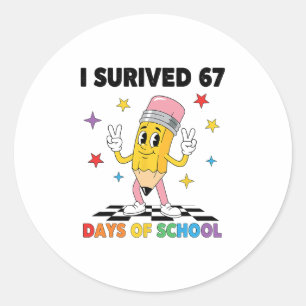 Ik heb 67 dagen school overleefd Six Seven Meme vo Ronde Sticker