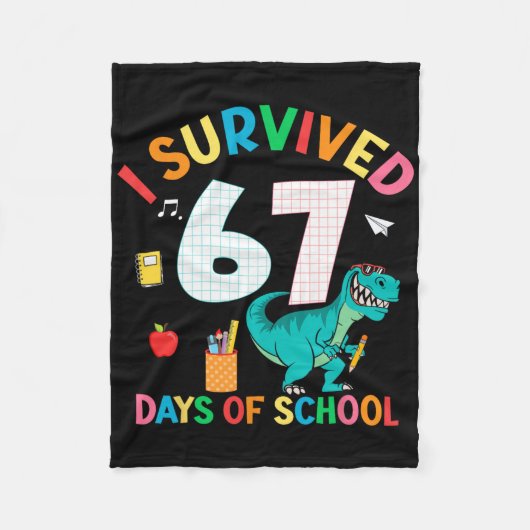 Ik heb 67 dagen school overleefd Trex Grappig 67 L Fleece Deken (Voorkant)