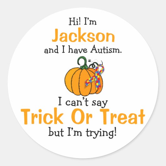 "Ik heb Autisme"-Trick or treat stickers (Voorkant)