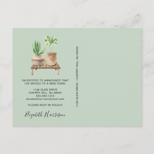 Ik heb Boho Planten Sage Green Moving Aankondigingskaart (Achterkant)