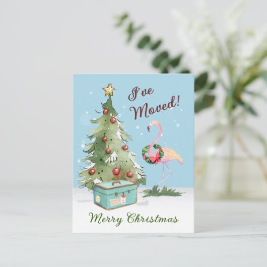 Ik heb budget Flamingo kerstboom verplaatst Aankondigingskaart (Staand voorkant)