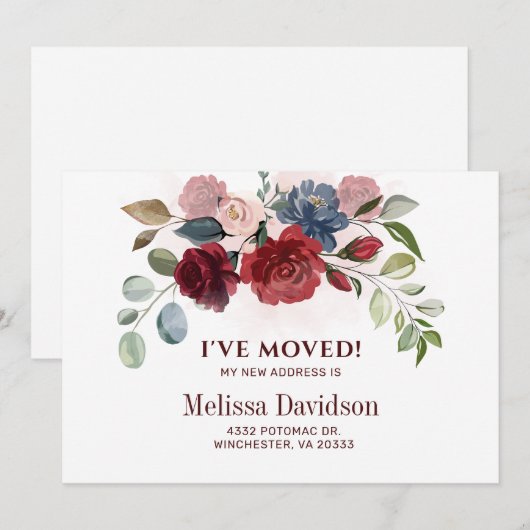 Ik heb Burgundy Floral Moving Aankondiging (Voorkant / Achterkant)