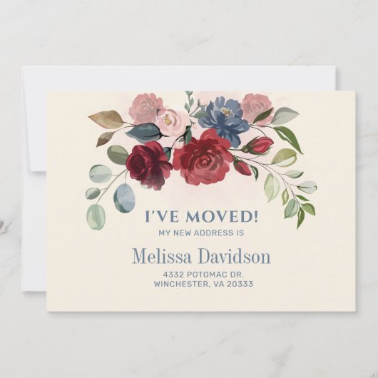 Ik heb Burgundy Floral Moving Announcement verplaa (Voorkant)