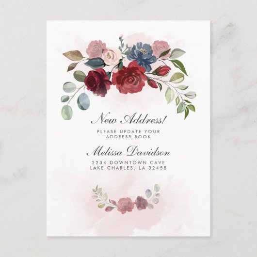 Ik heb Burgundy Floral Moving Announcement verplaa Briefkaart (Voorkant)