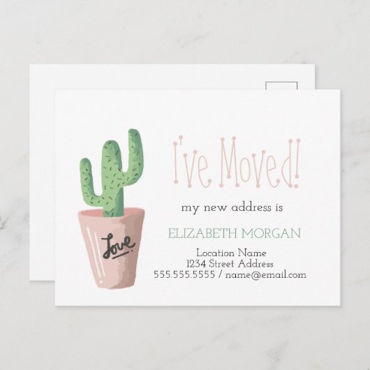 Ik heb Cactus Love New Address verplaatst Aankondigingskaart (Voorkant / Achterkant)