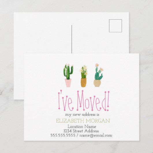 Ik heb Cactus Planten nieuw adres verplaatst Aankondigingskaart (Voorkant / Achterkant)