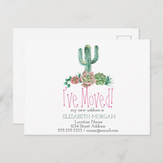 Ik heb Cactus Succulent New Address verplaatst Aankondigingskaart (Voorkant / Achterkant)