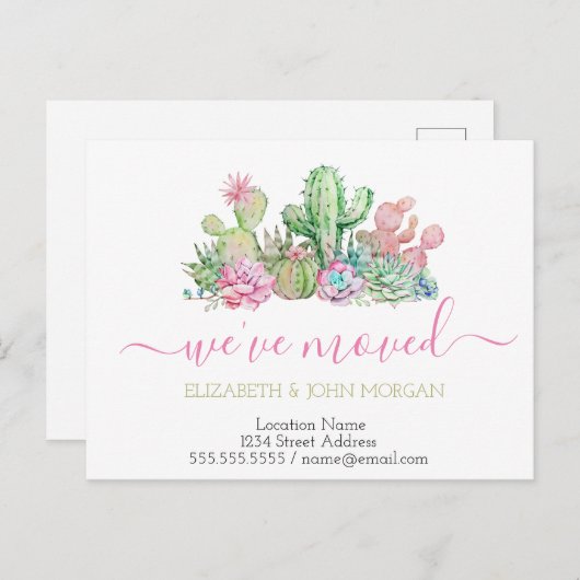 Ik heb Cool Waterverf Cactus Succulent verplaatst Aankondigingskaart (Voorkant / Achterkant)