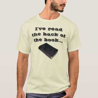 Ik heb de achterkant van het boek gelezen en we wi t-shirt