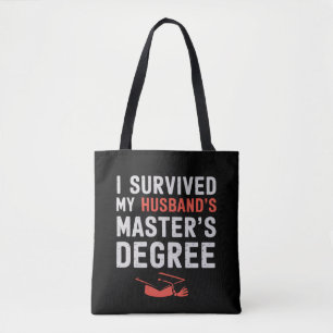 Ik heb de afstuderen van mijn man met zijn masterd tote bag