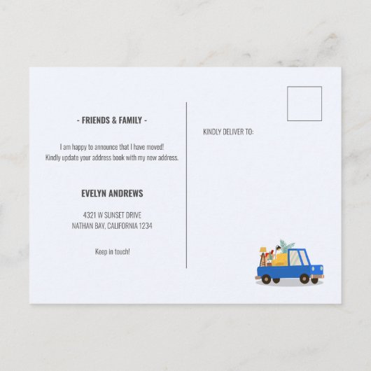 Ik heb de blauwe auto verplaatst terwijl ik onderw aankondigingskaart (Achterkant)