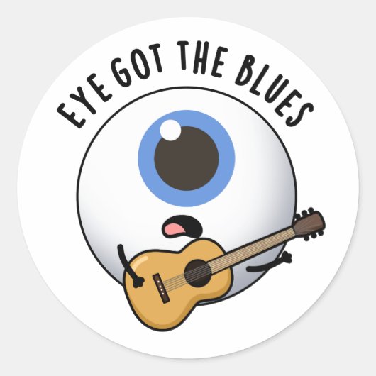 Ik Heb De Blues Grappige Oogbal Muziek Woordspelin Ronde Sticker (Voorkant)