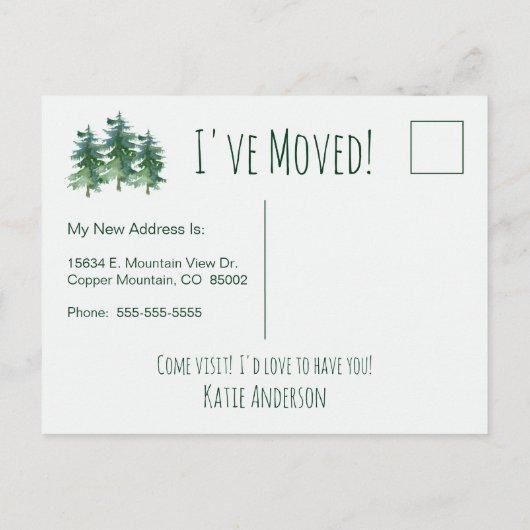 Ik heb de Forest Mountain Pines Waterverf verplaat Aankondigingskaart (Achterkant)