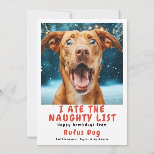 Ik heb de Naughty List Dog kerstfoto opgegeten Feestdagenkaart (Voorkant)