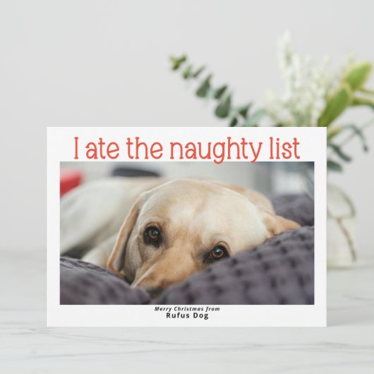 Ik heb de Naughty List Dog kerstfoto opgegeten Feestdagenkaart (Staand voorkant)