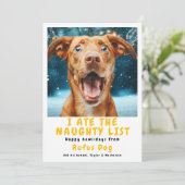 Ik heb de Naughty List Dog kerstfoto opgegeten Feestdagenkaart (Staand voorkant)