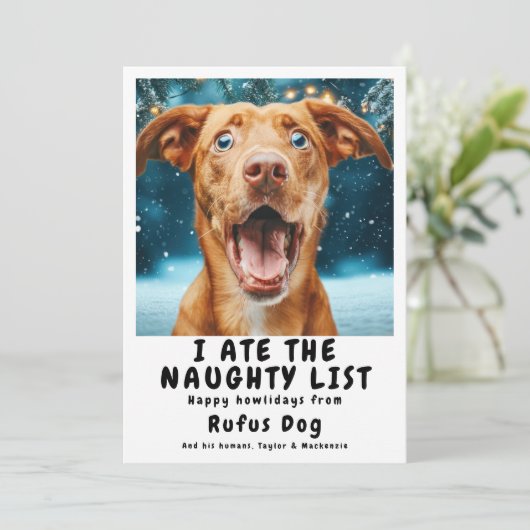 Ik heb de Naughty List Dog kerstfoto opgegeten Feestdagenkaart (Staand voorkant)