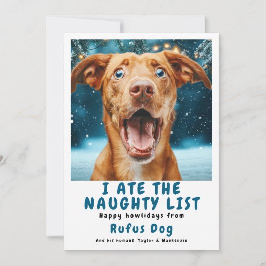 Ik heb de Naughty List Dog kerstfoto opgegeten Feestdagenkaart (Voorkant)