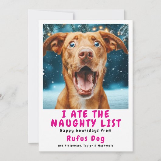 Ik heb de Naughty List Dog kerstfoto opgegeten Feestdagenkaart (Voorkant)
