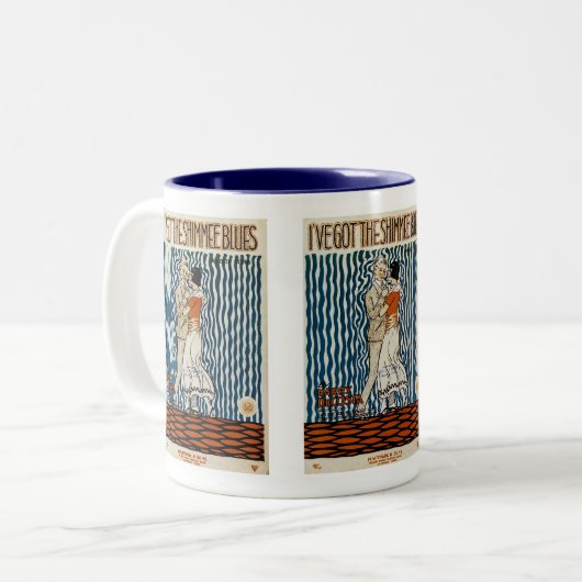 Ik heb de Shimmie Blues. Tweekleurige Koffiemok (Voorkant links)