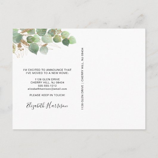 Ik heb de Waterverf Eucalyptus Greenery Moving Aankondigingskaart (Achterkant)