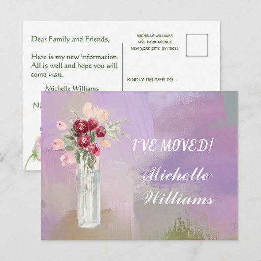 Ik heb de Waterverf Pink Floral Moving verplaatst Aankondigingskaart (Voorkant / Achterkant)
