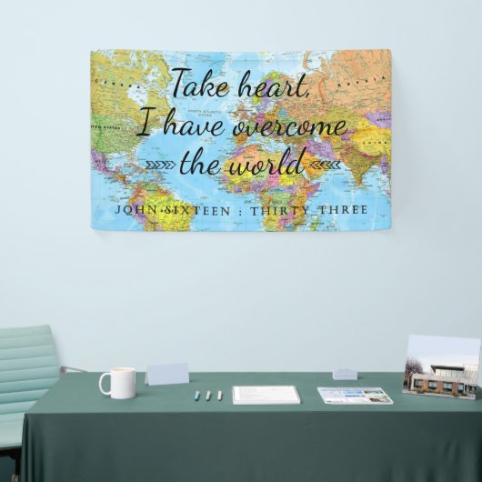 Ik heb de wereld overwonnen. spandoek (Beurs)