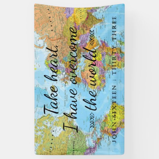 Ik heb de wereld overwonnen. spandoek (Verticaal)