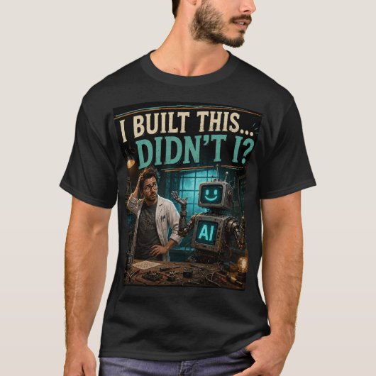 Ik heb dit gebouwd, hè? Grappig AI-tech shirt (Voorkant)