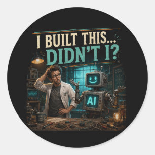 Ik heb dit gebouwd, hè? Grappige AI-tech shirt Ronde Sticker