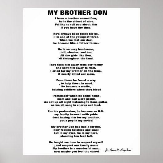 IK HEB EEN BROER GENOEMD DON-gedicht. Poster (Voorkant)