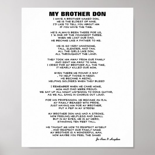 IK HEB EEN BROER, GENOEMD DON gedicht Poster (Voorkant)