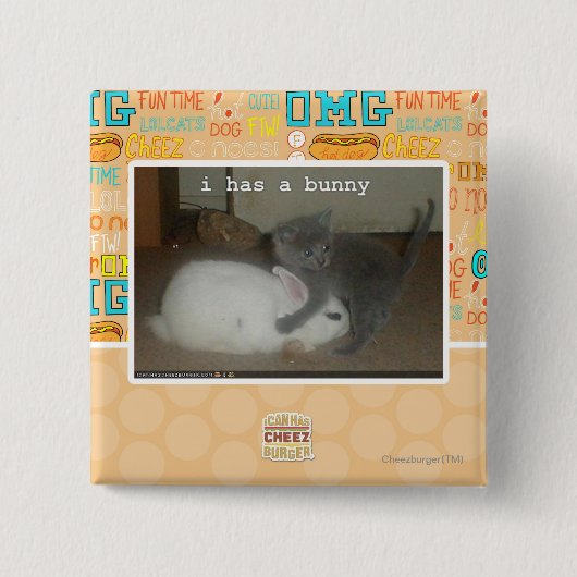 Ik heb een bunny vierkante button 5,1 cm (Voorkant)