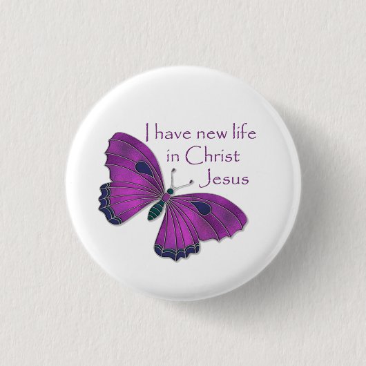 Ik heb een nieuw leven in Jezus Paarse Butterfly. Ronde Button 3,2 Cm (Voorkant)