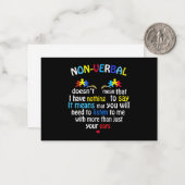 Ik heb een non-verbaal autisme-bewustzijn.. een pu notitiekaartje (Voorkant / Achterkant in situ)